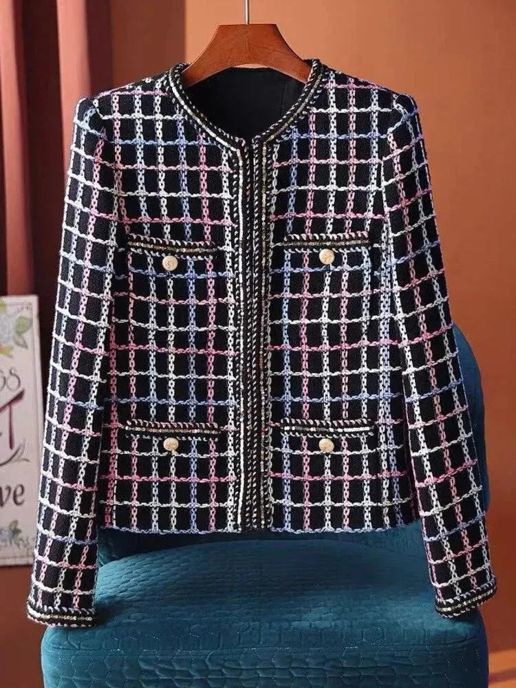 Women's Plaid Jacket Casual Tweed Style