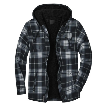 Men's Quilted Jacket Checked Pattern Hood