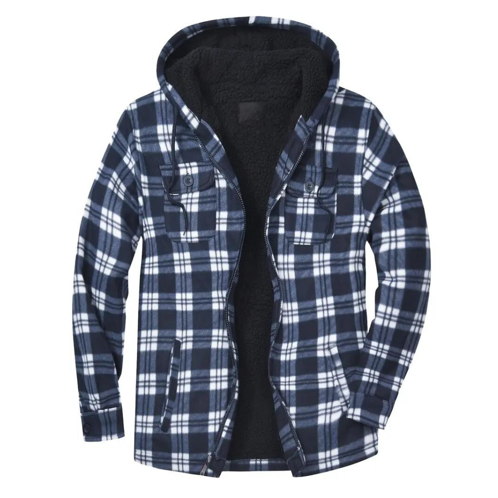 Men's Quilted Jacket Checked Pattern Hood