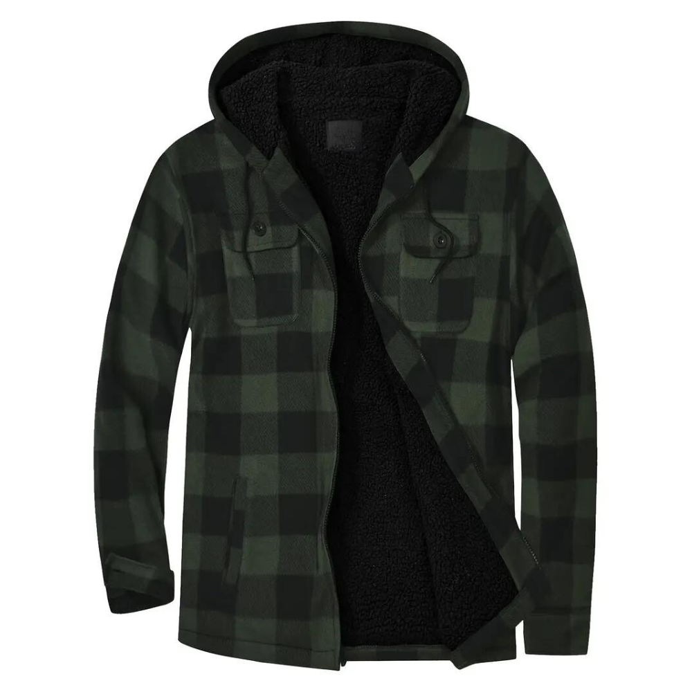 Men's Quilted Jacket Checked Pattern Hood
