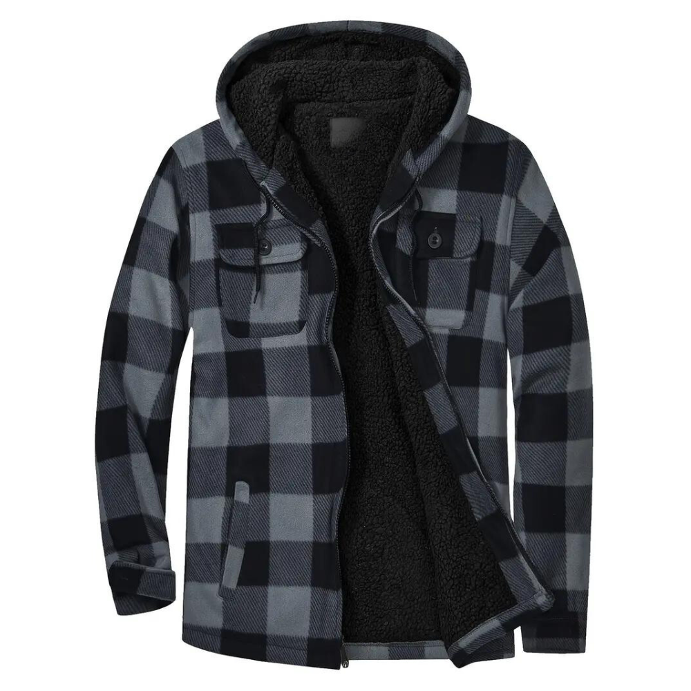 Men's Quilted Jacket Checked Pattern Hood