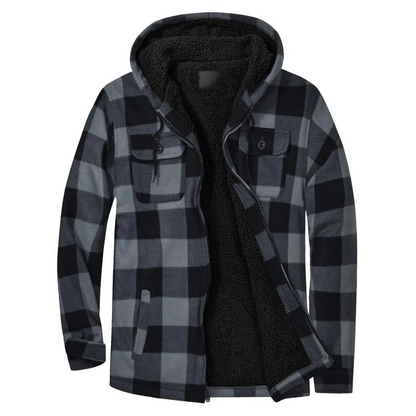 Men's Quilted Jacket Checked Pattern Hood