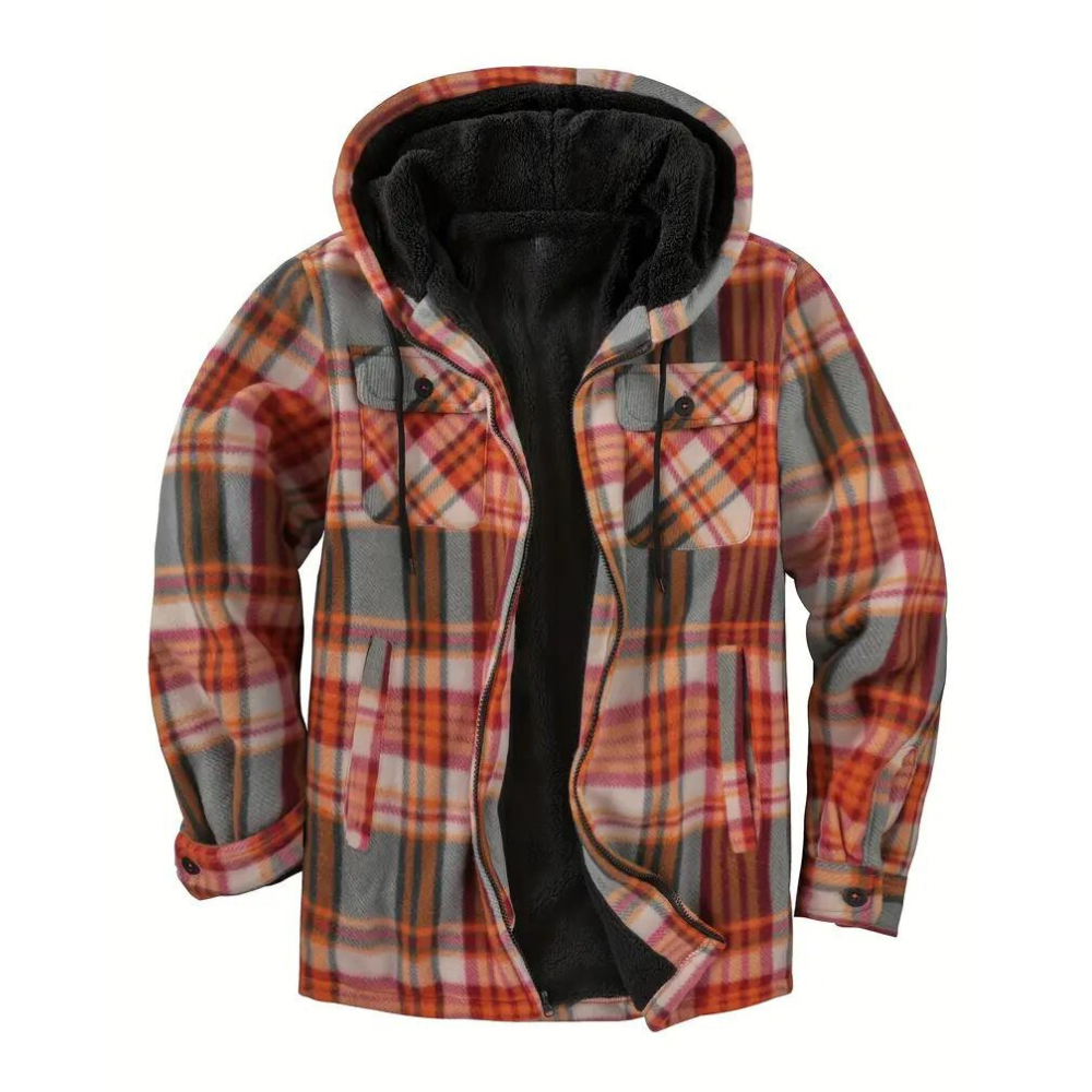 Men's Quilted Jacket Checked Pattern Hood