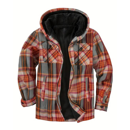 Men's Quilted Jacket Checked Pattern Hood