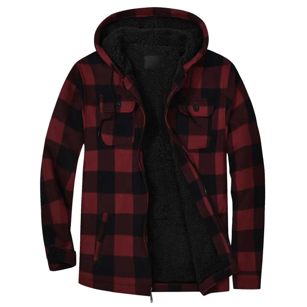 Men's Quilted Jacket Checked Pattern Hood