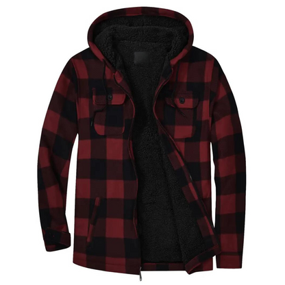 Men's Quilted Jacket Checked Pattern Hood