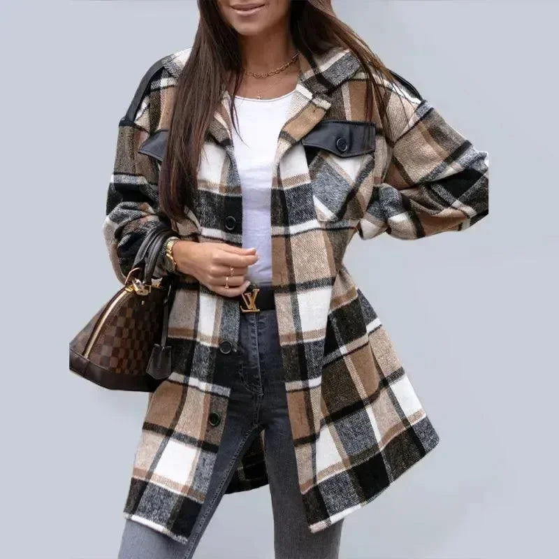 Checked Women's Blouse Jacket Modern
