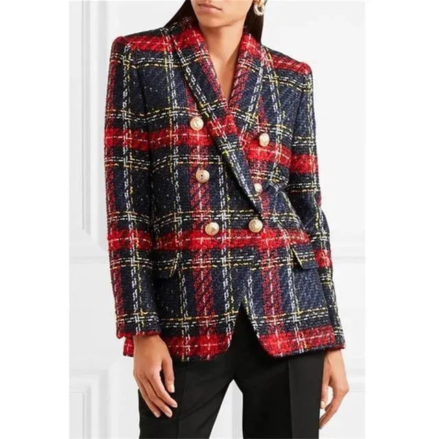 Checked Women's Blazer Casual Chic Tweed
