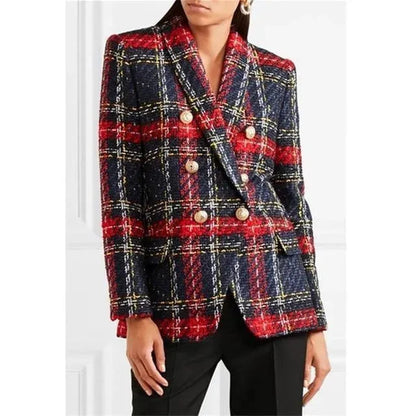 Checked Women's Blazer Casual Chic Tweed