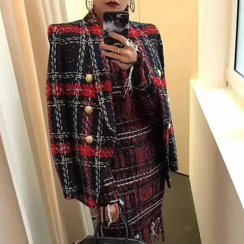 Karierte Damenblazer Lässig Chic Tweed - IdealeKleiden