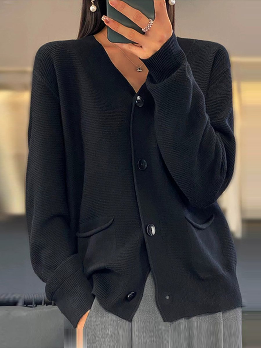Eleganter Strick-Cardigan Einfarbiger V-Ausschnitt - IdealeKleiden