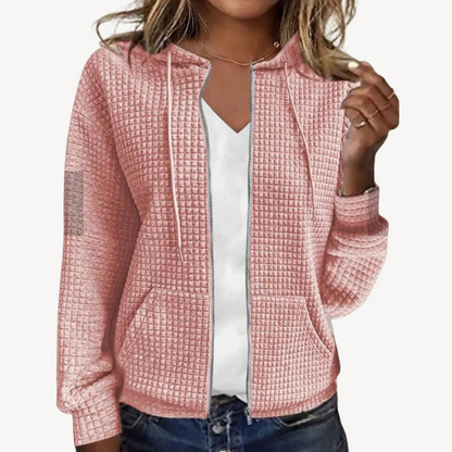 Cozy Women's Waffle Pullover with Hood and Zipper