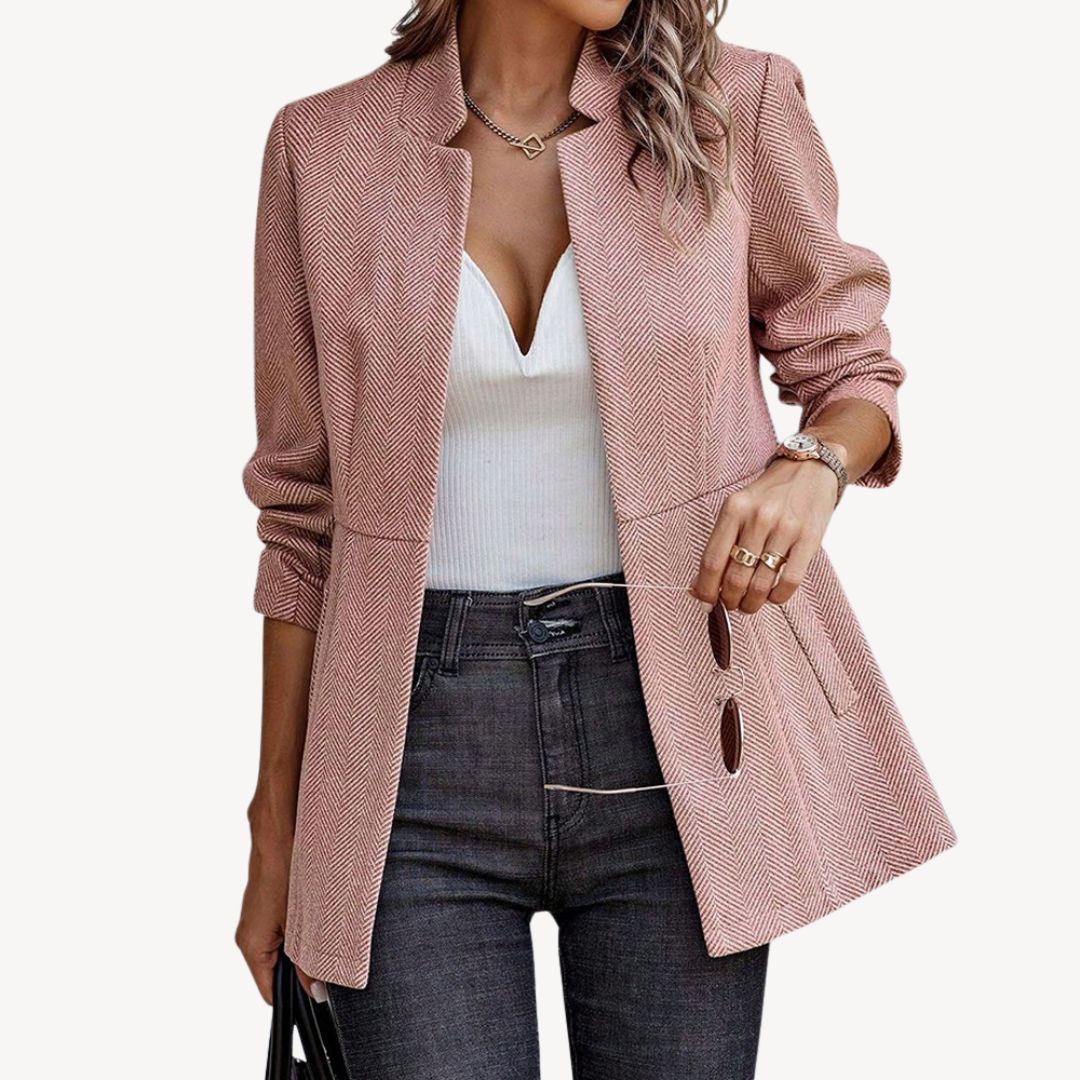 Stylish Women's Blazer Jacket Herringbone Pattern
