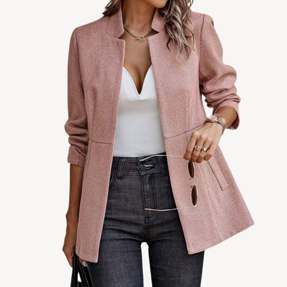 Stylish Women's Blazer Jacket Herringbone Pattern