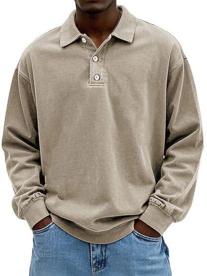 Men's Comfortable Long-Sleeve Polo Sweatshirt