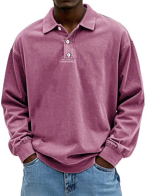 Men's Comfortable Long-Sleeve Polo Sweatshirt