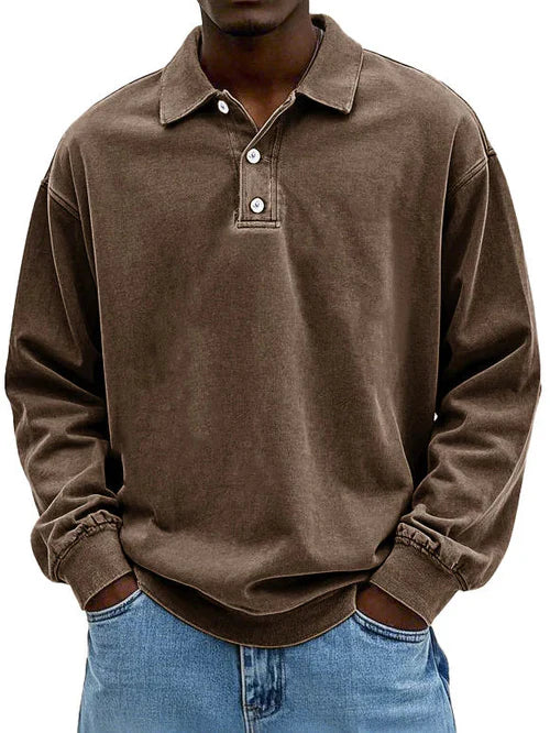 Men's Comfortable Long-Sleeve Polo Sweatshirt