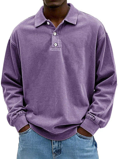 Men's Comfortable Long-Sleeve Polo Sweatshirt