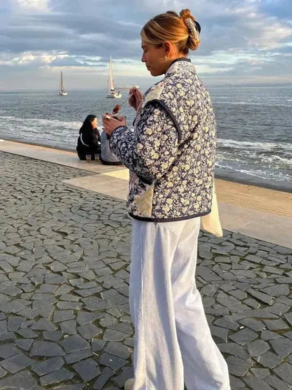 Fashionable Women's Quilted Coat Casual Printed