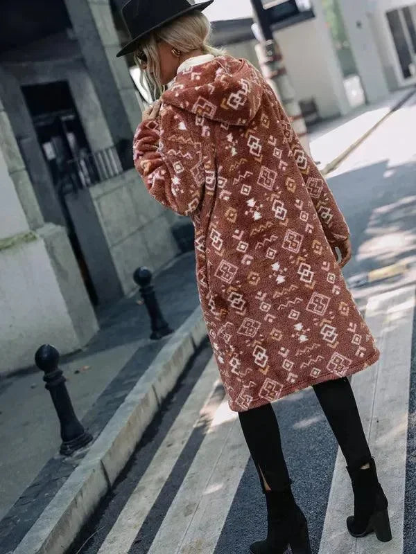 Stylish Women's Trench Coat with Hood, Printed