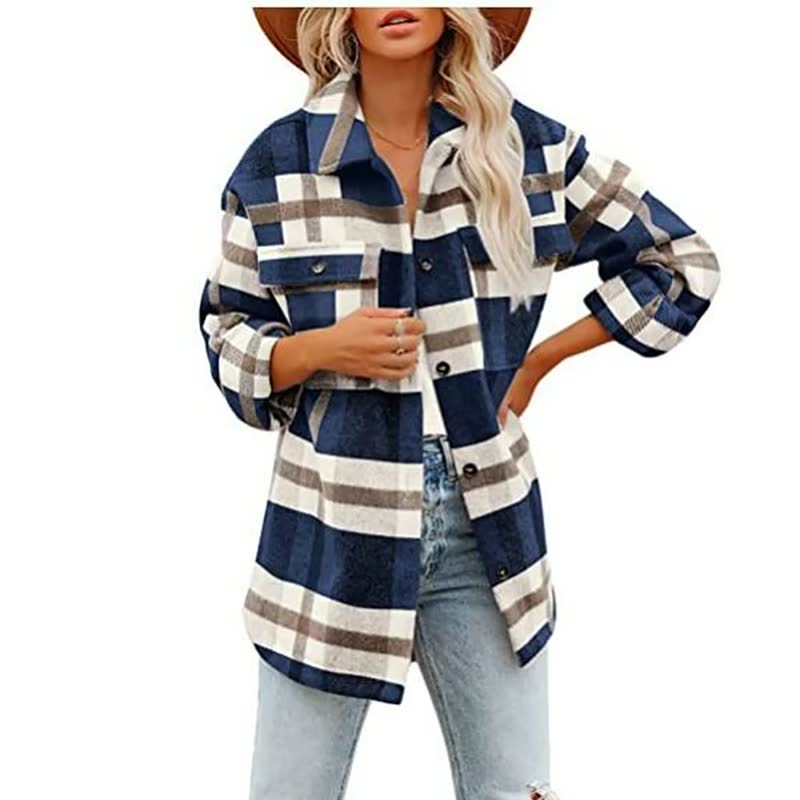 Large Women's Wool Jacket Plaid Pattern Plus Size