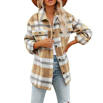 Large Women's Wool Jacket Plaid Pattern Plus Size