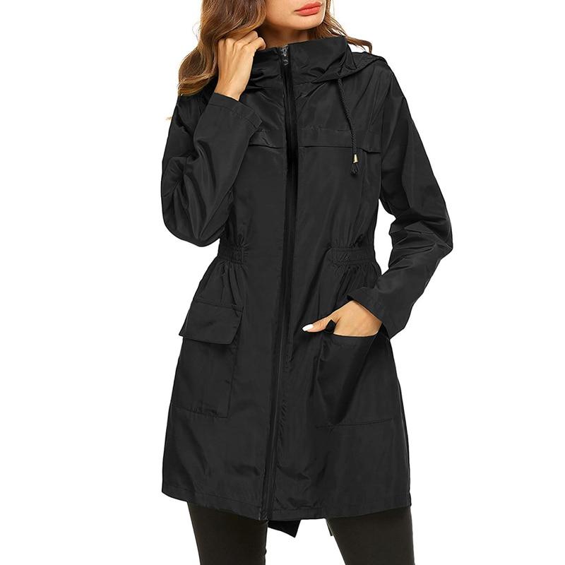 Women's Waterproof Long Hooded Rain Jacket