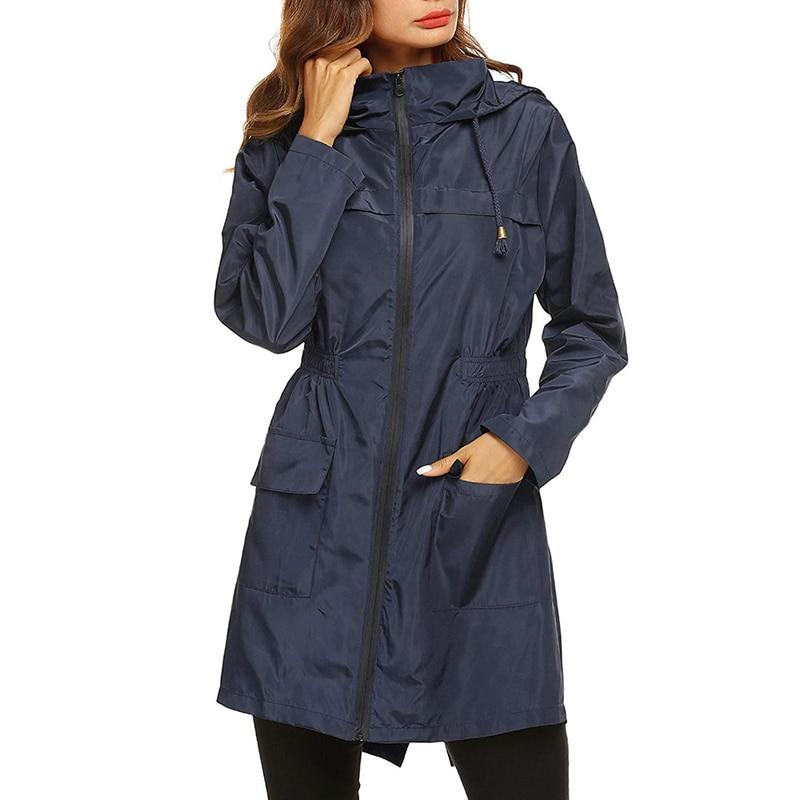 Women's Waterproof Long Hooded Rain Jacket