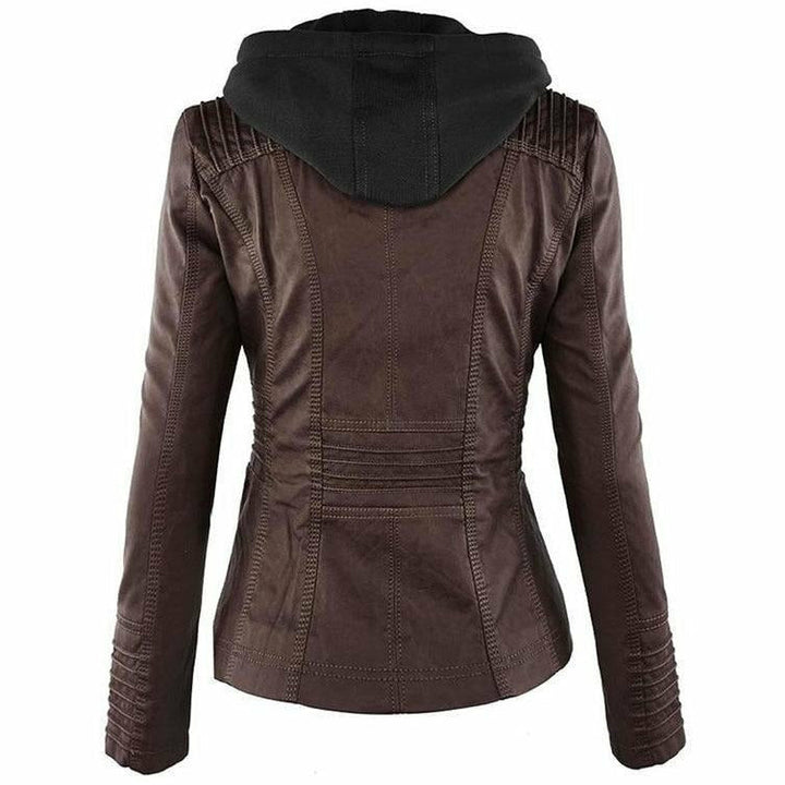 Lederjacke Mit Kapuze Elegant Schwarz - IdealeKleiden