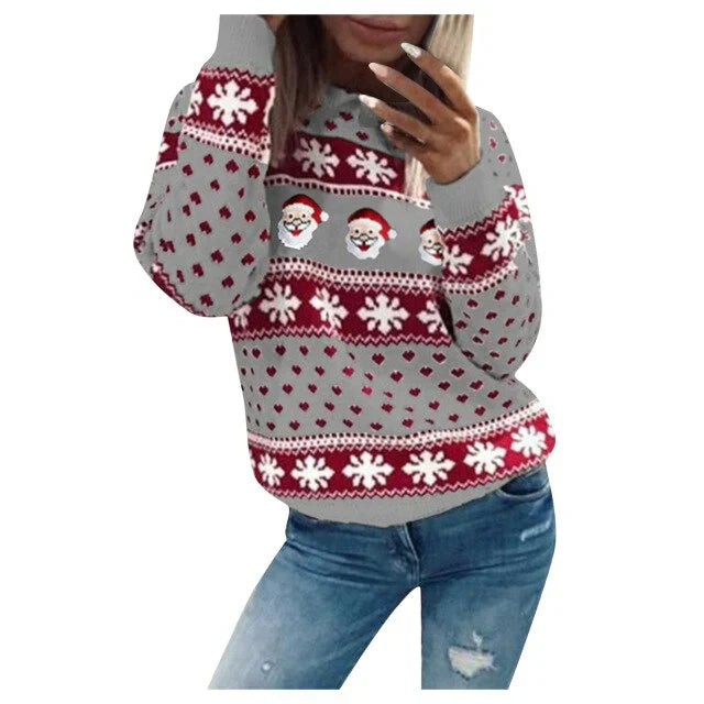 Weihnachtspullover Damen Festlich Schneemuster