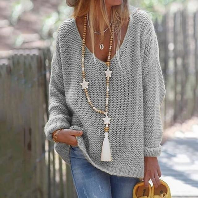 Women's Knitted Jumper Spring V-Neck Modern
