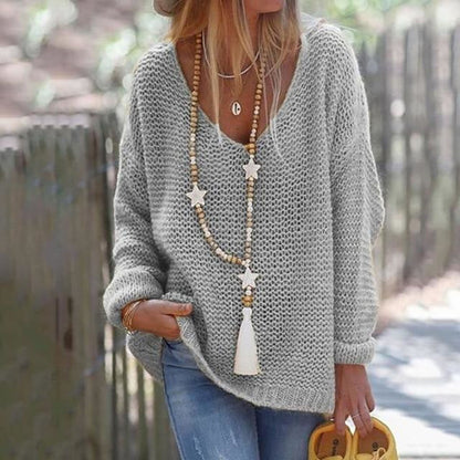 Women's Knitted Jumper Spring V-Neck Modern