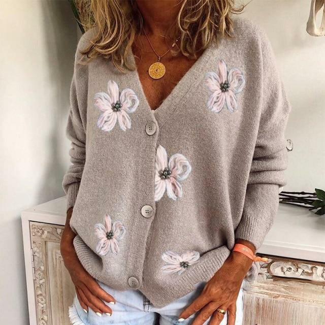 Women's Cardigan Spring Floral Knit Jacket