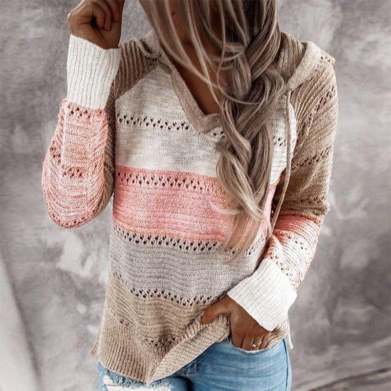 Damen Strickpullover Kapuze Warm