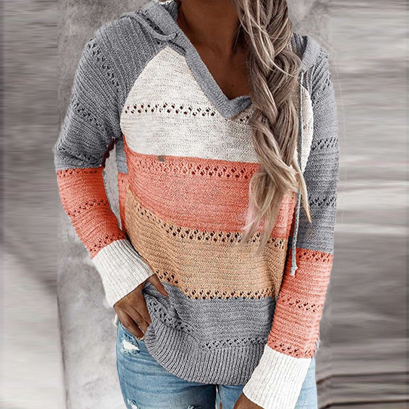 Damen Strickpullover Kapuze Warm - IdealeKleiden