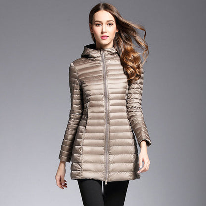 Long Down Jacket Hood Warm Insulated