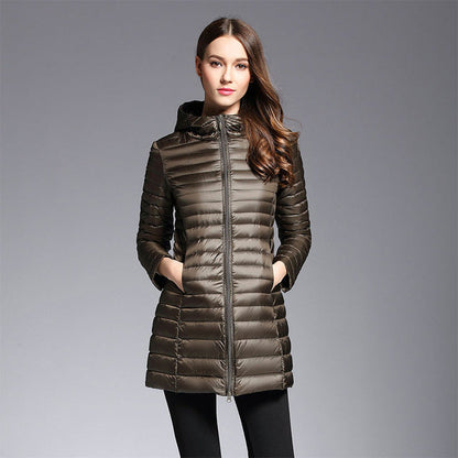 Long Down Jacket Hood Warm Insulated