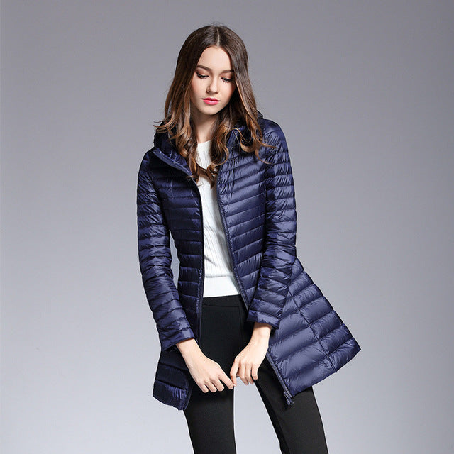 Long Down Jacket Hood Warm Insulated