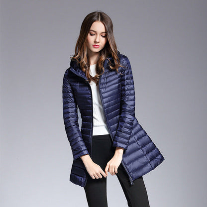 Long Down Jacket Hood Warm Insulated