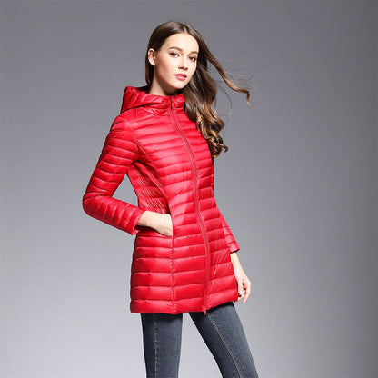 Long Down Jacket Hood Warm Insulated
