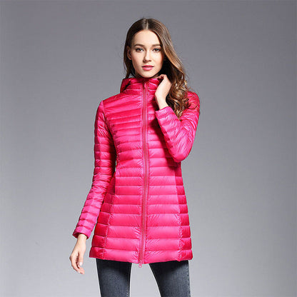 Long Down Jacket Hood Warm Insulated