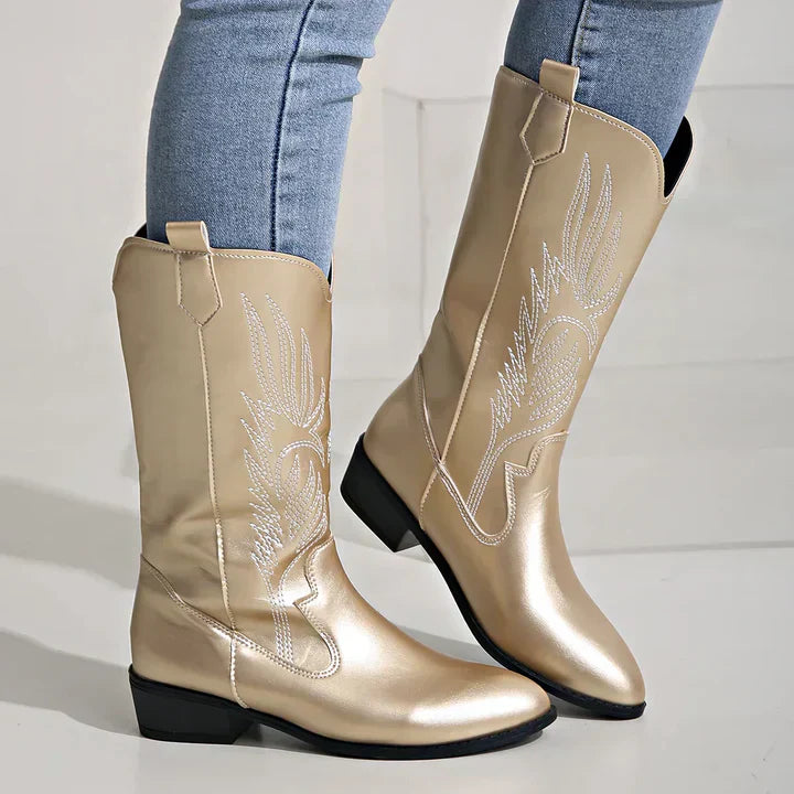 Damen Cowboy-Stiefel PU-Leder Weich Schwarz