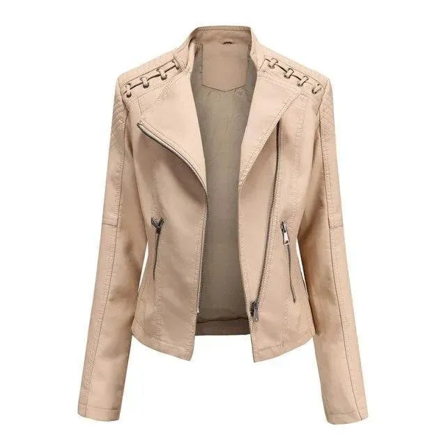 Stylish Women's Leather Jacket Punk Rock Look