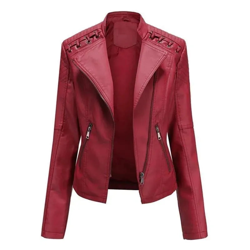 Stylish Women's Leather Jacket Punk Rock Look
