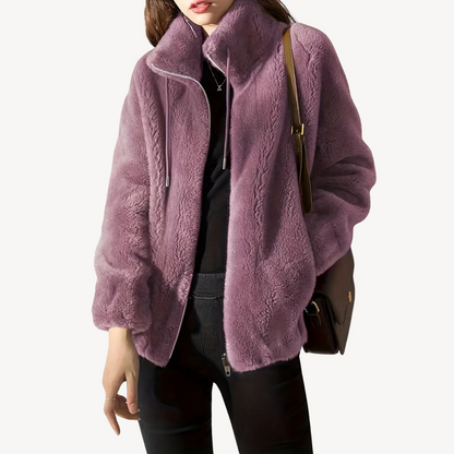 Fashionable Women's Faux Fur Jacket with Zipper