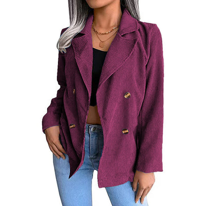 Elegant Corduroy Double-Breasted Blazer Tailored Fit