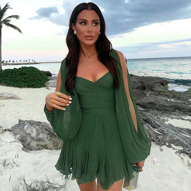 Women's Elegant Short Summer Dress Long Sleeve