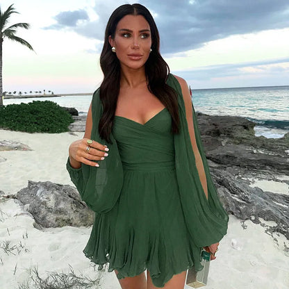 Women's Elegant Short Summer Dress Long Sleeve