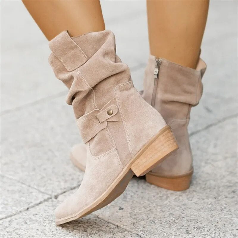 Stylish Suede Ankle Boots Low Heel