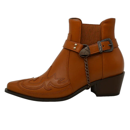 Herren Cowboy-Stiefel Schnalle Kette Western-Design